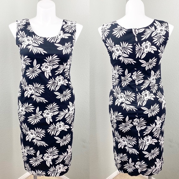 CYNTHIA TAYLOR Black Hibiscus Hawaiian Dress Med - Picture 1 of 9
